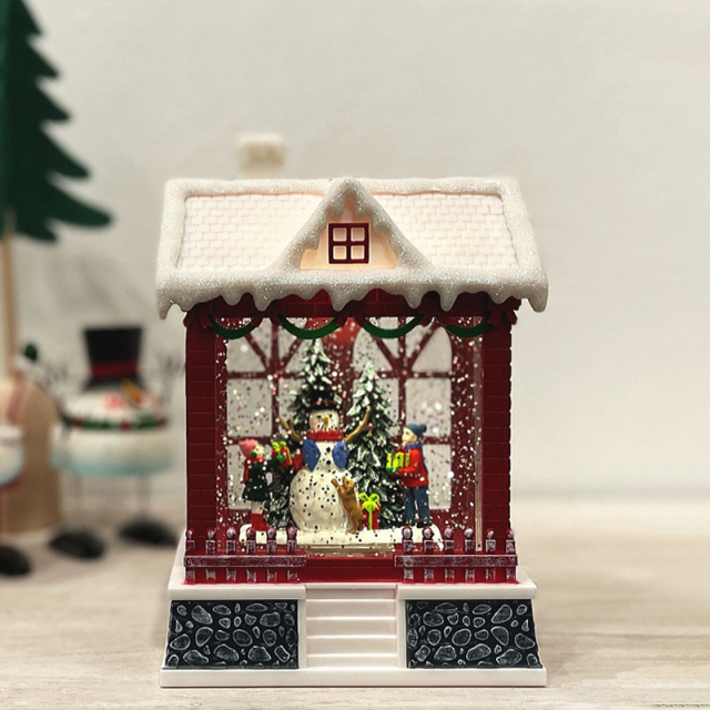 クリスマス置物 スノーイングハウスライト スノードーム 電子オルゴール 正面