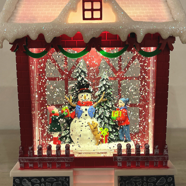 クリスマス置物 スノーイングハウスライト スノードーム 電子オルゴール ドーム内