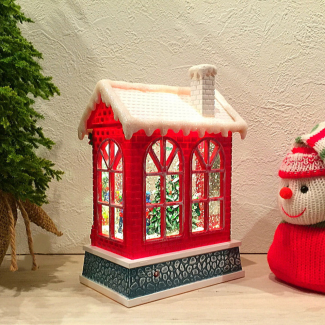 クリスマス置物 スノーイングハウスライト スノードーム 電子オルゴール 後ろ