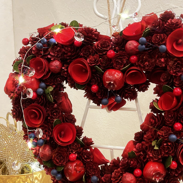 クリスマスリース ナチュラルデコレーションリース 35cm ハート型