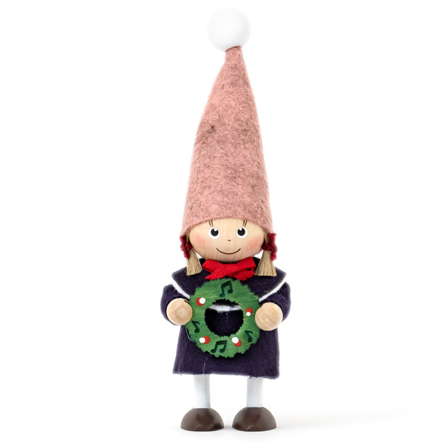 クリスマス 木製人形 リースを持った女の子 ハーモニー かわいい ハンドメイド ノルディカニッセ NORDIKA nisse NRD120712 正面