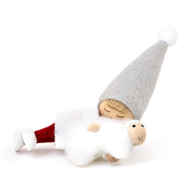 クリスマス 木製人形 おねんね男の子(羊) サイレントナイト かわいい ハンドメイド ノルディカニッセ NORDIKA nisse NRD120726 正面