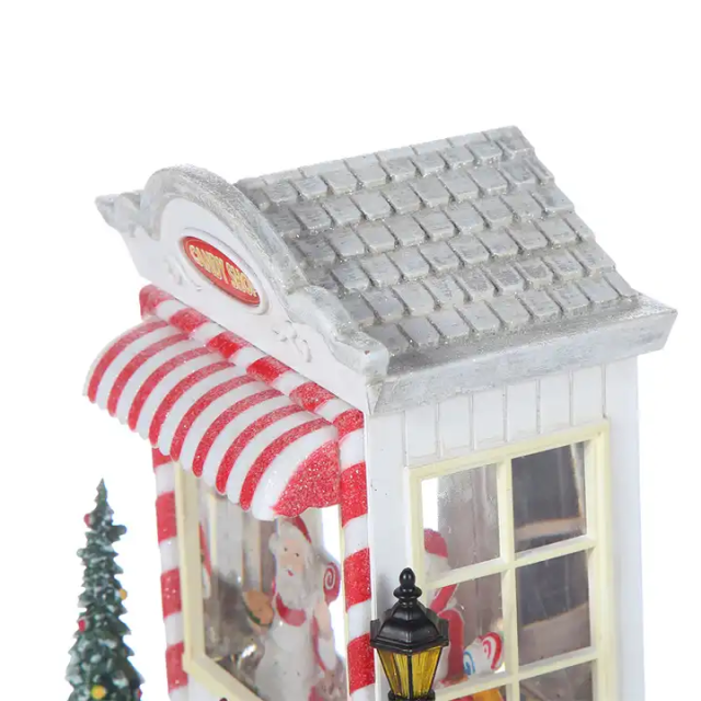 斜め上から見たキャンディハウスミニチュアレジデンシャルランタン クリスマス置物 電子オルゴール 電池・USB電源 WDL-20115