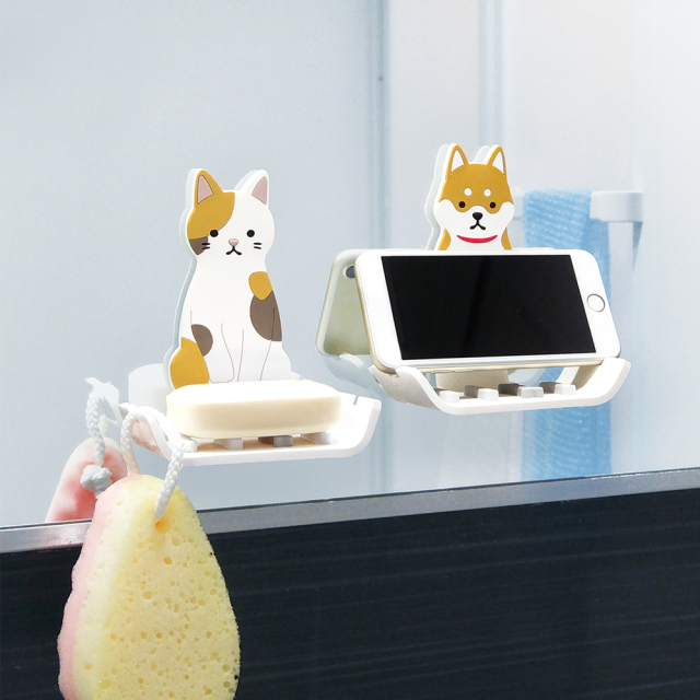 スティッキーフレンズ 石けんトレイ 東洋ケース 吸着収納 ソープディッシュ 小物置き 浴室 洗面所 使用イメージ