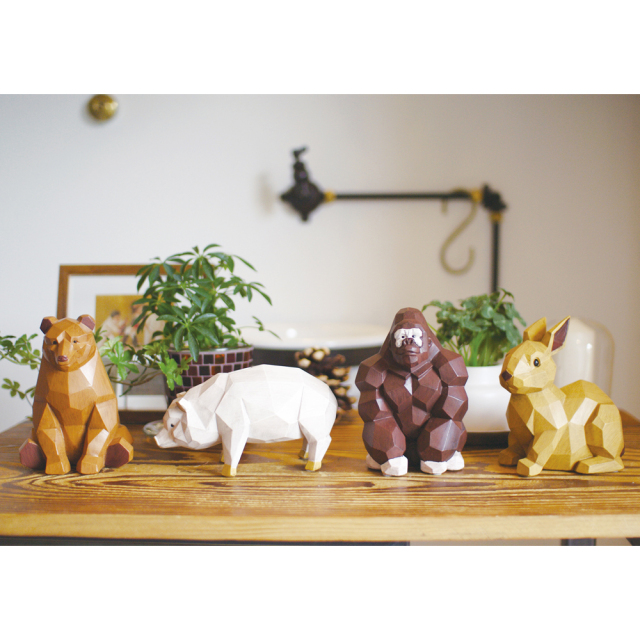 スオーラ マネーバンク 木彫り風 貯金箱 KISHIMA ベアー・ブタ・ゴリラ・ラビット