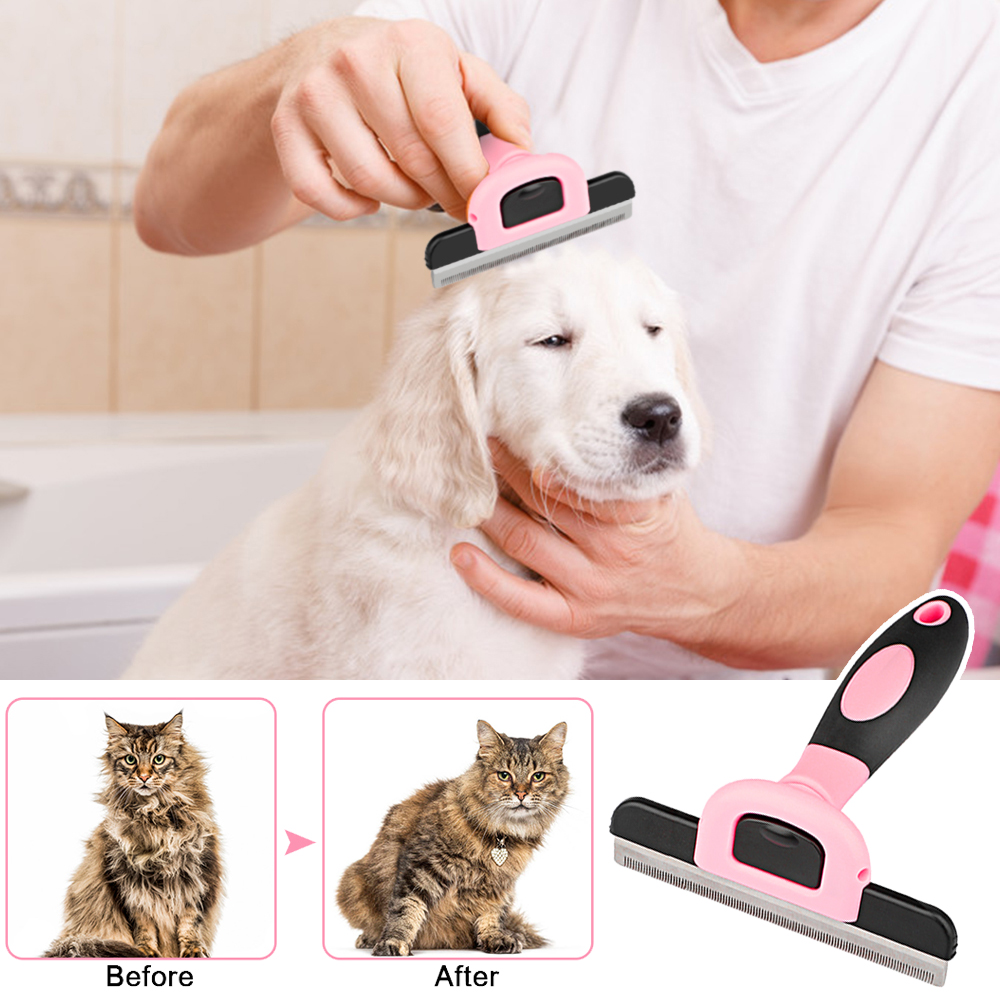 ステンレス製ペットコーム (ピンク) 犬猫 トリミング ムダ毛・毛玉取り グルーミング 刃の取り外し可能