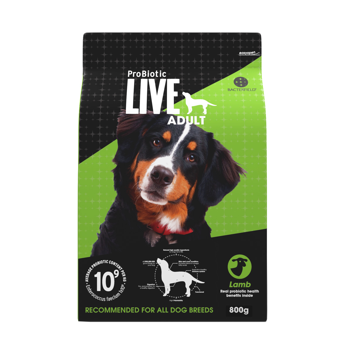 ProBiotic LIVE ラム800g 全犬種 成犬用 プロバイオティック ライブ ドッグフード BACTERFIELD