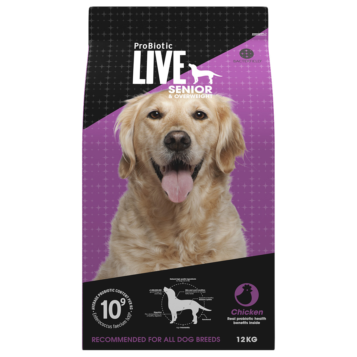 ProBiotic LIVE チキン12kg 高齢・シニア犬・減量用・太り気味 プロバイオティック ライブ ドッグフード BACTERFIELD