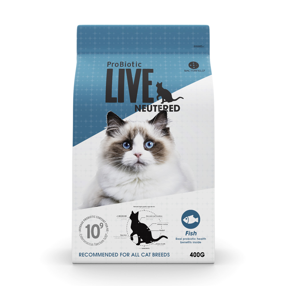 ProBiotic LIVE 避妊・去勢猫用 フィッシュ400g 特許取得 機能性スーパープレミアムキャットフード プロバイオティック ライブ