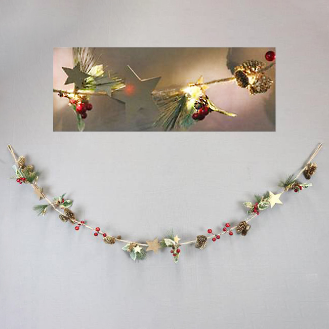 ナチュラルライトガーランド ベリー＆スター 150cm クリスマス