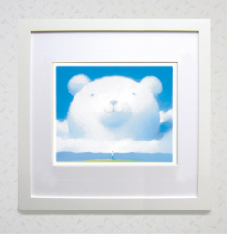 【ギフトに最適！】染め版画（35角）　大きな白クマの友達