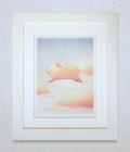 【ギフトに最適！】心やすらぐ染め版画（八つ切）　天使ブタ