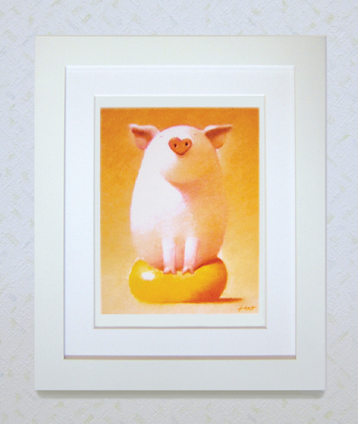 【ギフトに最適！】心やすらぐ染め版画（八つ切）　ひだまりブタ