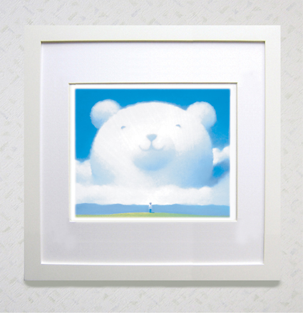 【ギフトに最適！】染め版画（35角）　大きな白クマの友達