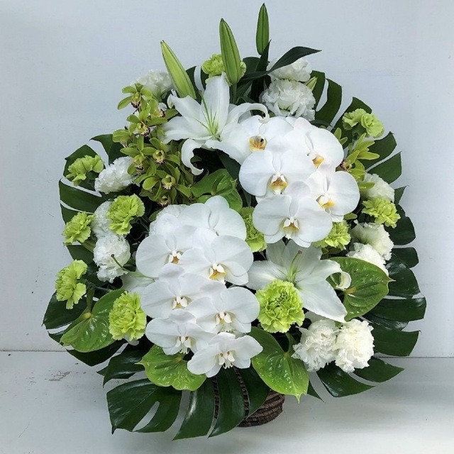 仏花 お供え花 初盆 造花 白百合 白胡蝶蘭アレンジ