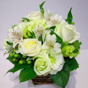 お供え お悔やみ 法要 一周忌 供花 枕花 白 緑 バラ アレンジメント