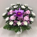 3323　【供花】カトレアと菊のアレンジメントP(H50)　Ｃスタイル