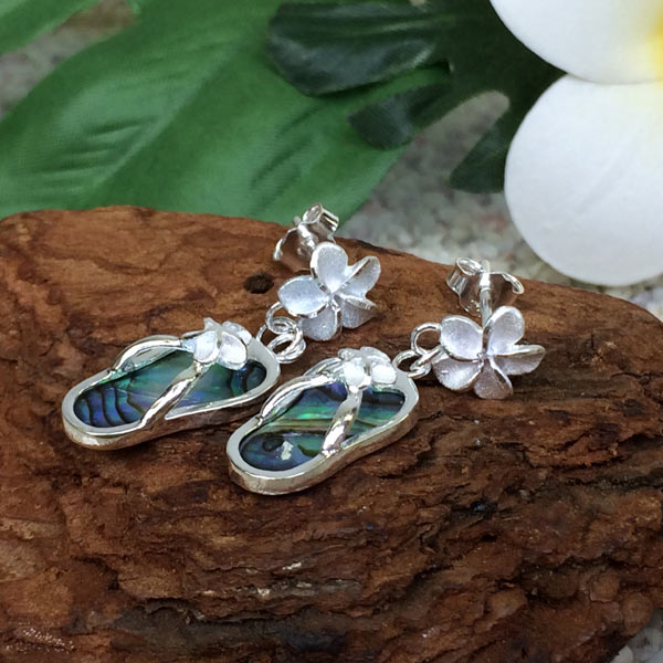 ハワイアンジュエリーシルバー キャッチピアス オパールビーチサンダルプルメリア