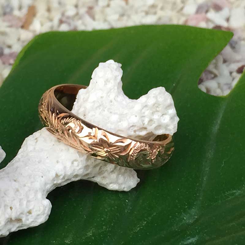 ハワイアンジュエリー 4mm　ピンクゴールド　14K　ヘリテイジリング