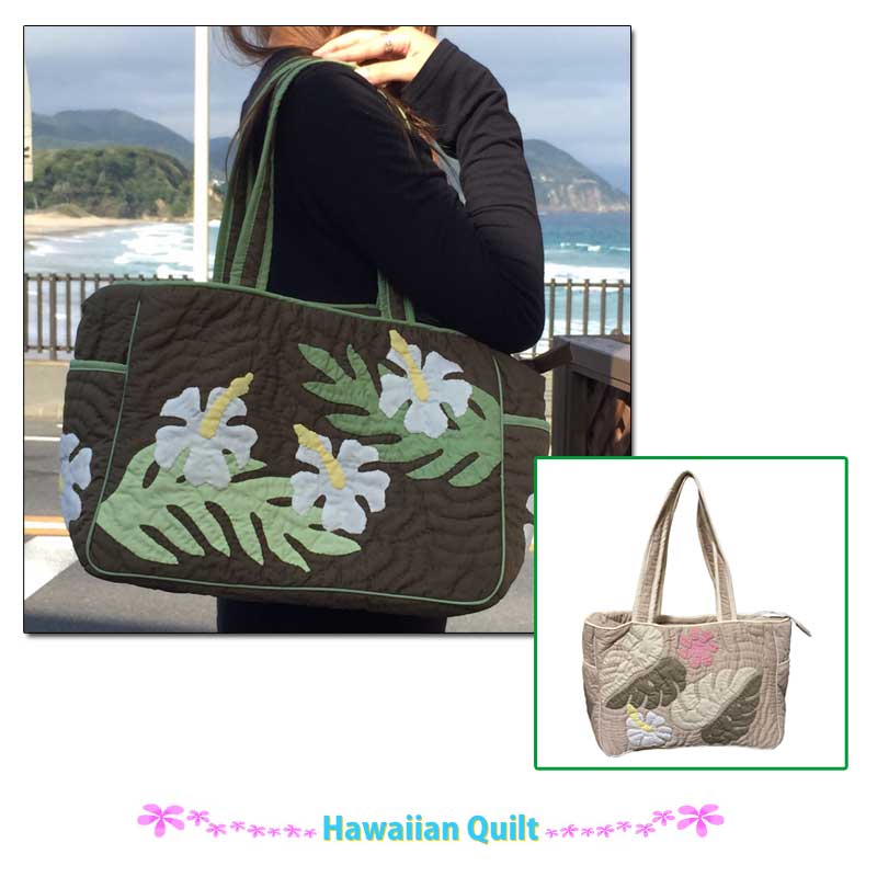 Hawaiianquiltハワイアンキルト　ダブルポケットスクエアバッグ/ レディースバッグ/ レディースバッグ