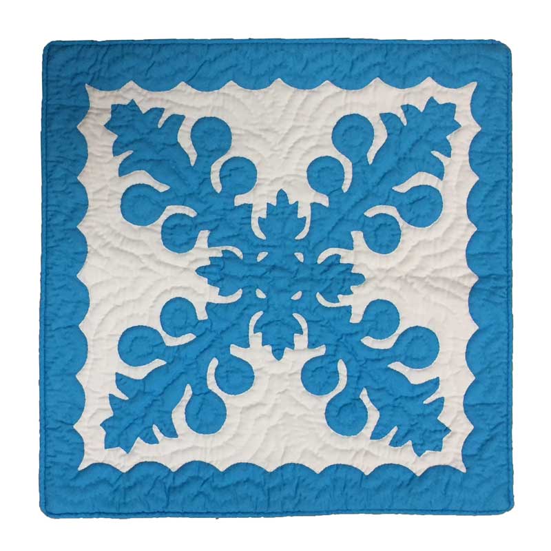 ハワイアンキルト クッションカバー46cm×46cm　ブルー/インテリア　Hawaiianquilt　ハワイアン雑貨