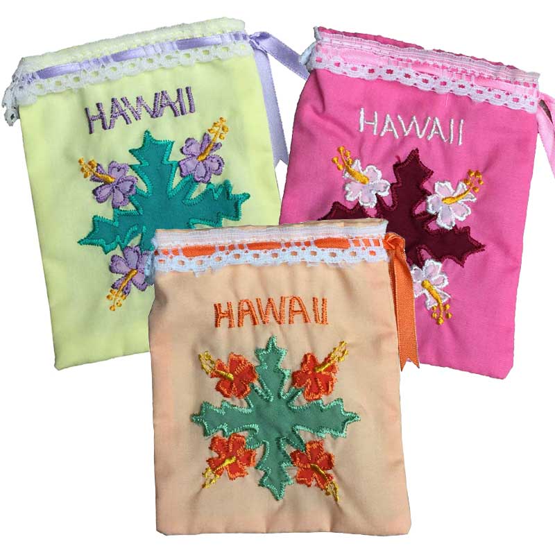 サシェバック ハイビスカス柄 ハワイアンキルト Hawaiian Quilt 小物入れ 巾着袋 ポーチ 匂い袋