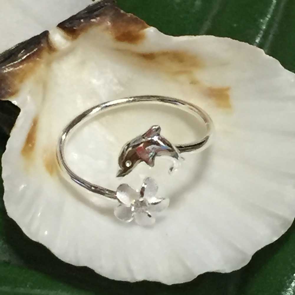 ハワイアンジュエリー シルバートゥーリング イルカ×プルメリア/ピンキーリング Toe Ring 足用 指輪