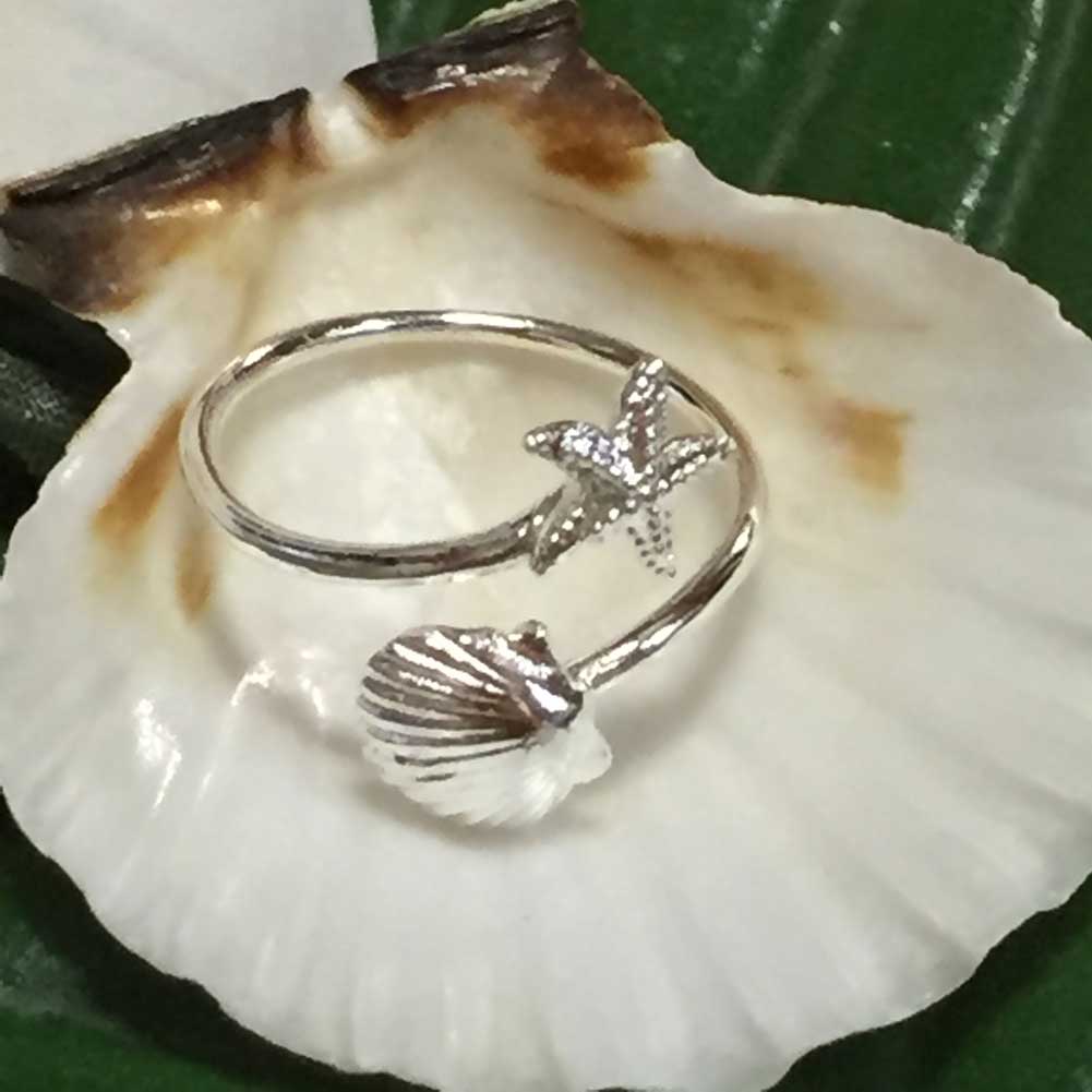 ハワイアンジュエリー シルバートゥーリング スターフィッシュ シェル ピンキーリングアクセサリー 足用 指輪 ハワイアンジュエリー シルバートゥーリング スターフィッシュ シェル ピンキーリングアクセサリー 足用 指輪