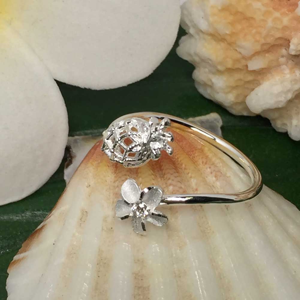 ハワイアンジュエリー シルバートゥーリングパイナップル×プルメリア/ピンキーリングアクセサリー 足用 指輪