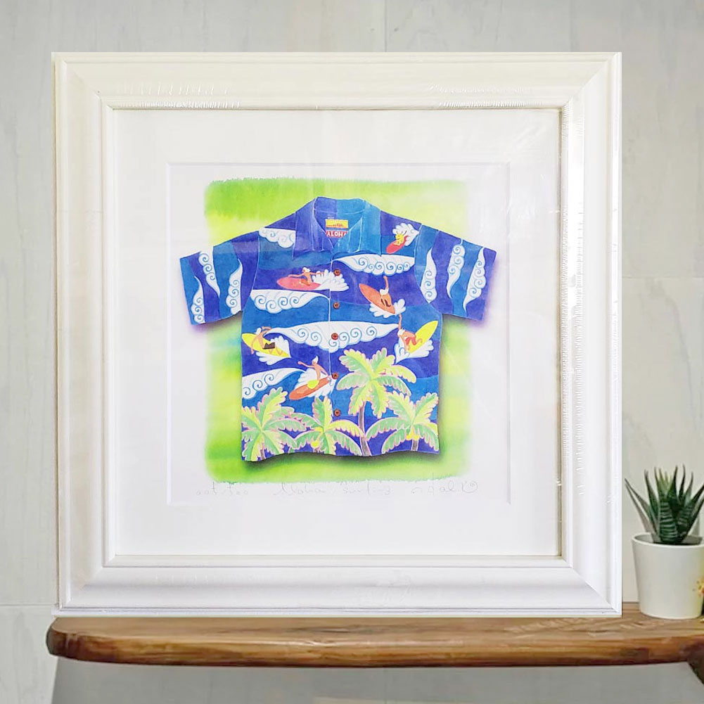 絵画 Aloha surfing 栗乃木ハルミ 額入り絵画 428mm×428mm rタイプ hk0121