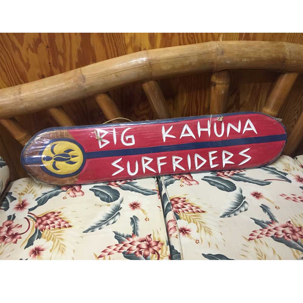 ハワイアン ウッド サインボード KAHUNA  SURFRIDERS/ウッドプレート ウッドアート インテリア サーフィン アメリカ雑貨