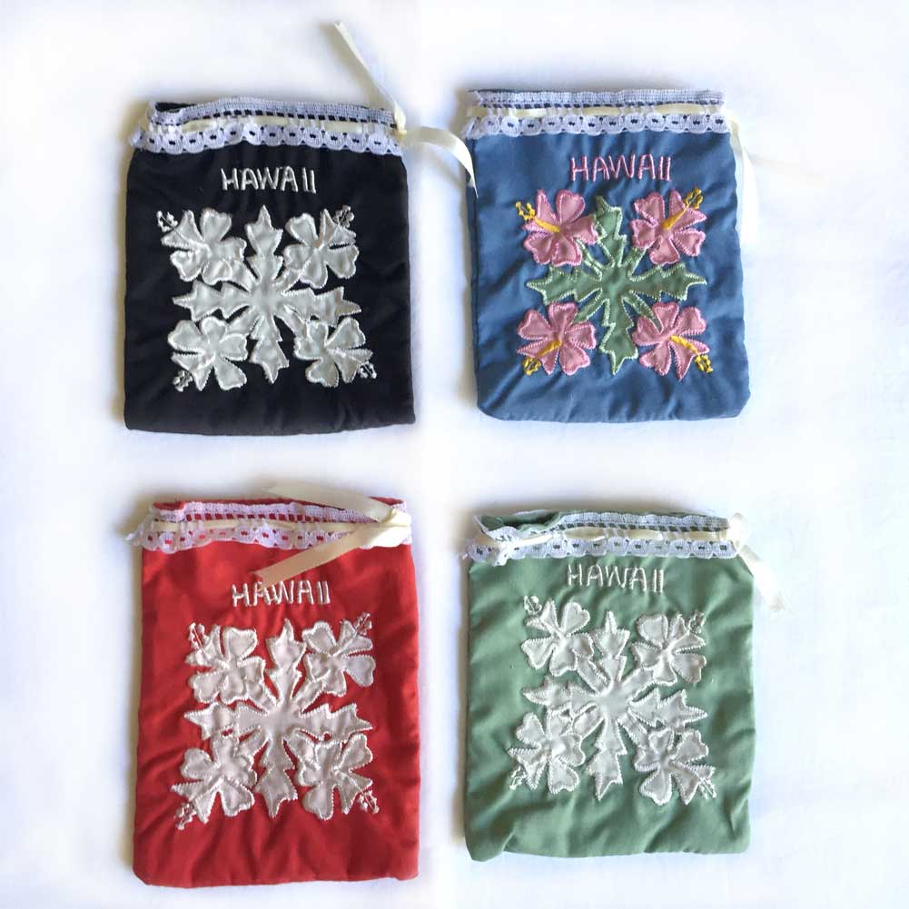 サシェバック　ハイビスカス柄　/ハワイアンキルト Hawaiian Quilt 小物入れ