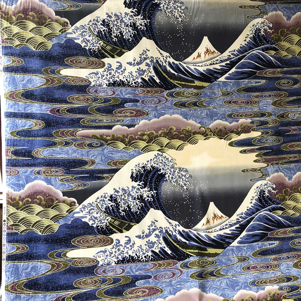 ハワイアン生地 富士山＆波　Mt.FUJI&WAVE TX-17-27-Navy