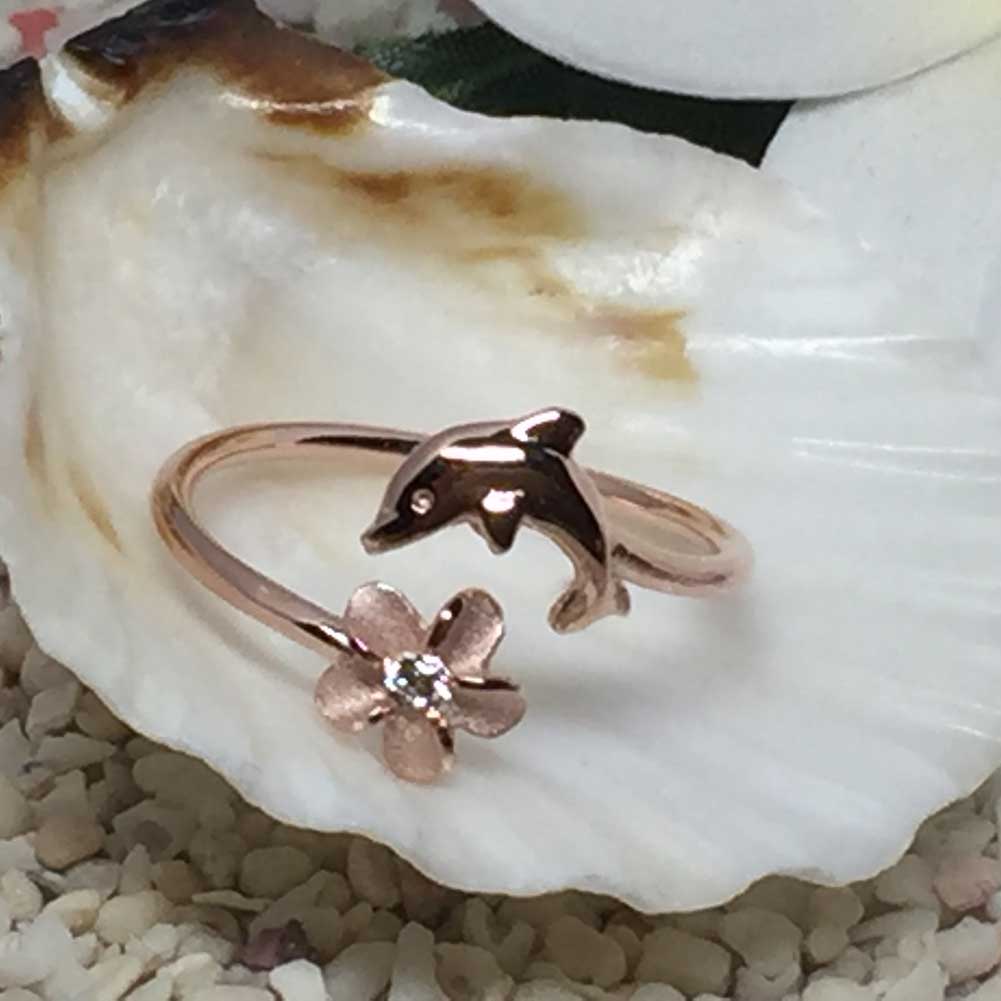 ハワイアンジュエリー ピンクシルバートゥーリング イルカ×プルメリア/ピンキーリング Toe Ring 足用 指輪