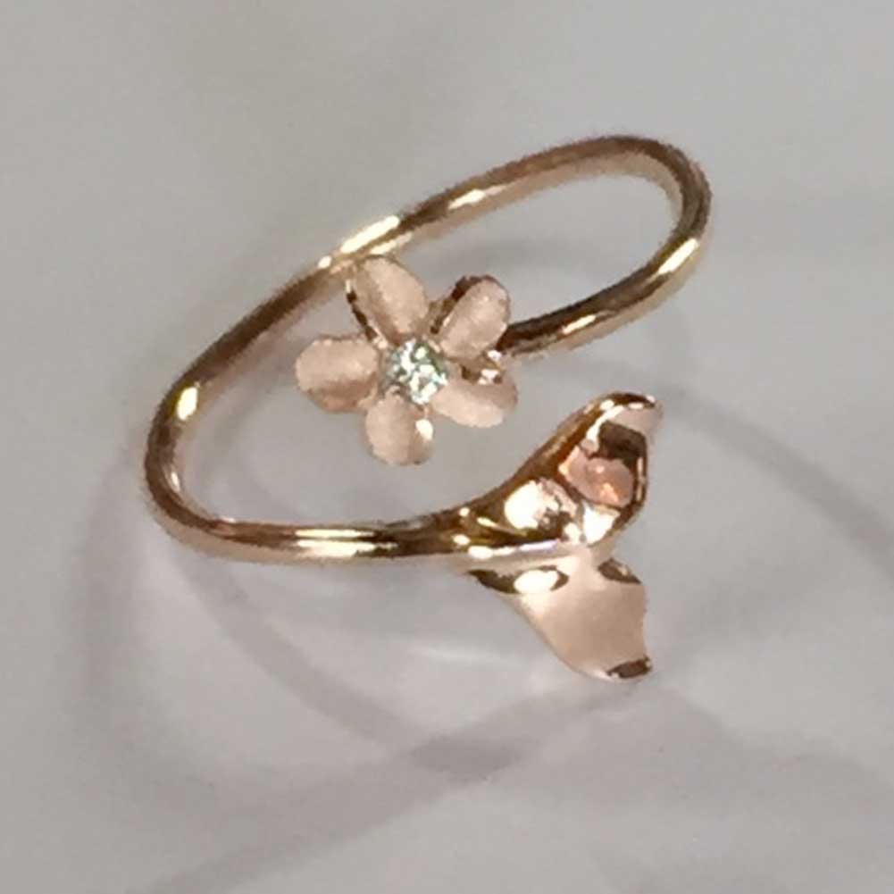 ハワイアンジュエリー ピンクシルバートゥーリング ホエールテール×プルメリア/ピンキーリング Toe Ring 足用 指輪