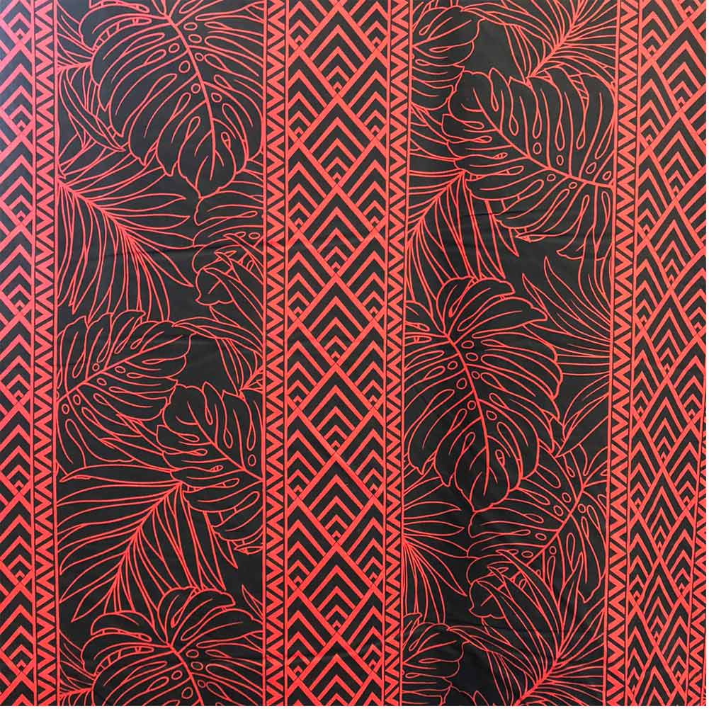 ハワイアン生地 レッド カパ モンステラ タパ パウスカート生地 カーテン生地 ベットカバー生地 おしゃれ かわいい おススメ 赤