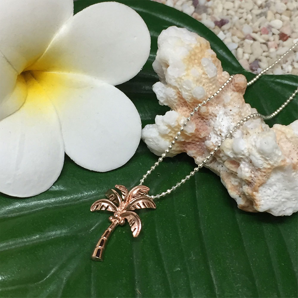 ハワイアンジュエリー ネックレス チェーン付き ペンダント パームツリー ピンクシルバー クリスマスギフト 誕生日 記念日 プレゼント