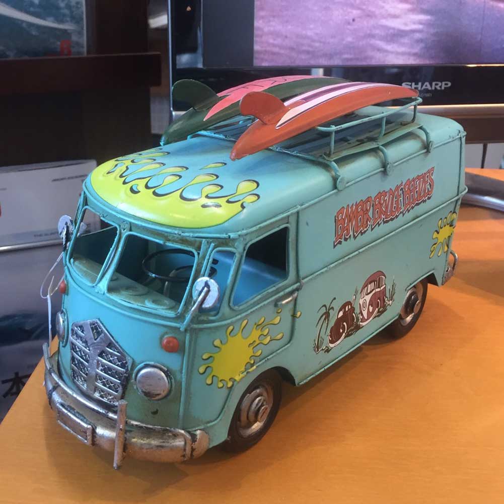 ブリキのおもちゃ ビンテージカー　サーフバスブルー　6873/Vintage Car  Printing  Bus/雑貨 置物 サーフィン