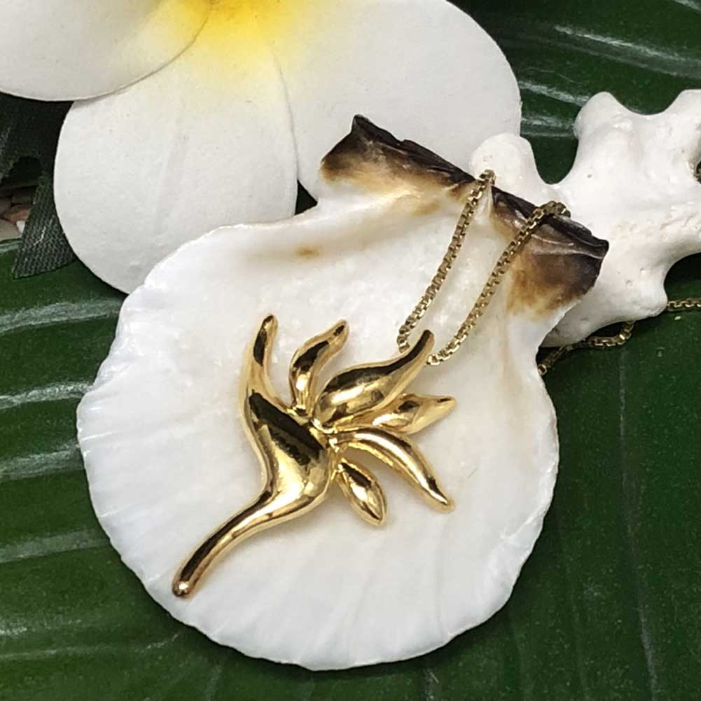 シルバーチェーン付きハワイアンジュエリー バードオブパラダイスネックレス