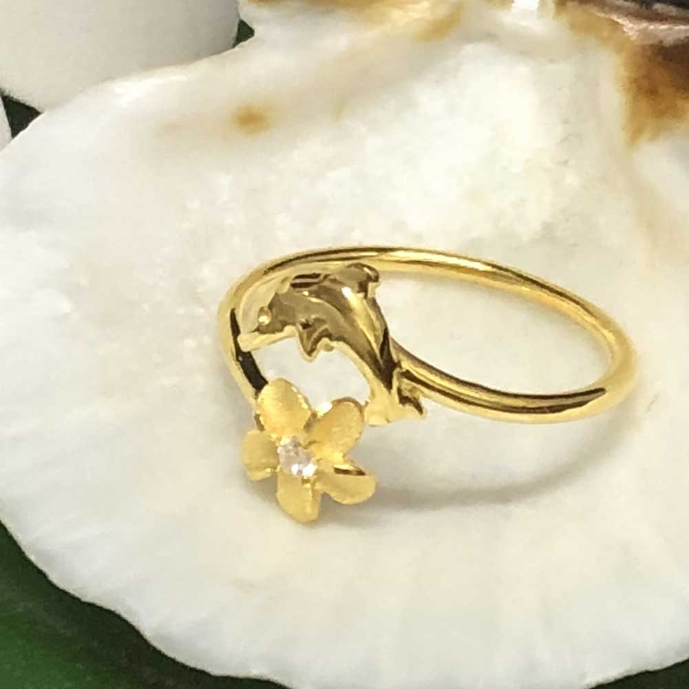 ハワイアンジュエリー イエローシルバートゥーリング イルカ×プルメリア/ピンキーリング Toe Ring 足用 指輪