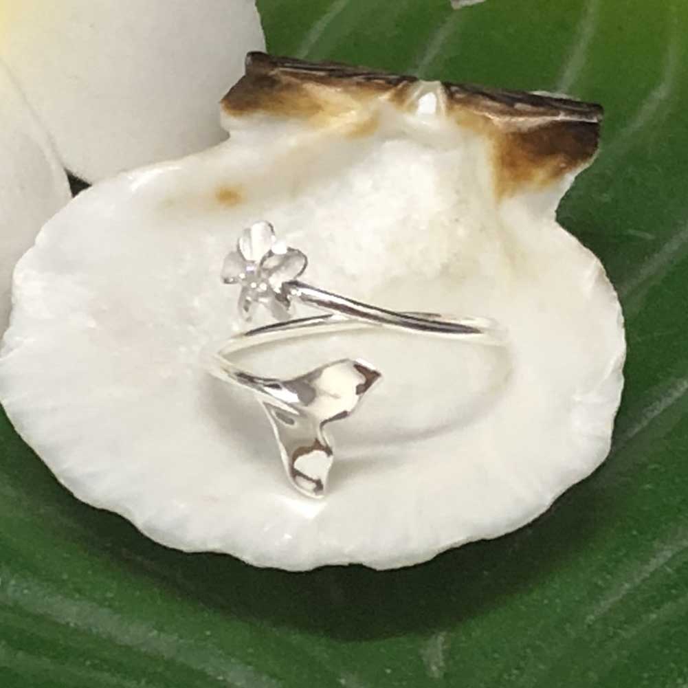 ハワイアンジュエリー シルバートゥーリング ホエールテール×プルメリア/ピンキーリング Toe Ring 足用 指輪