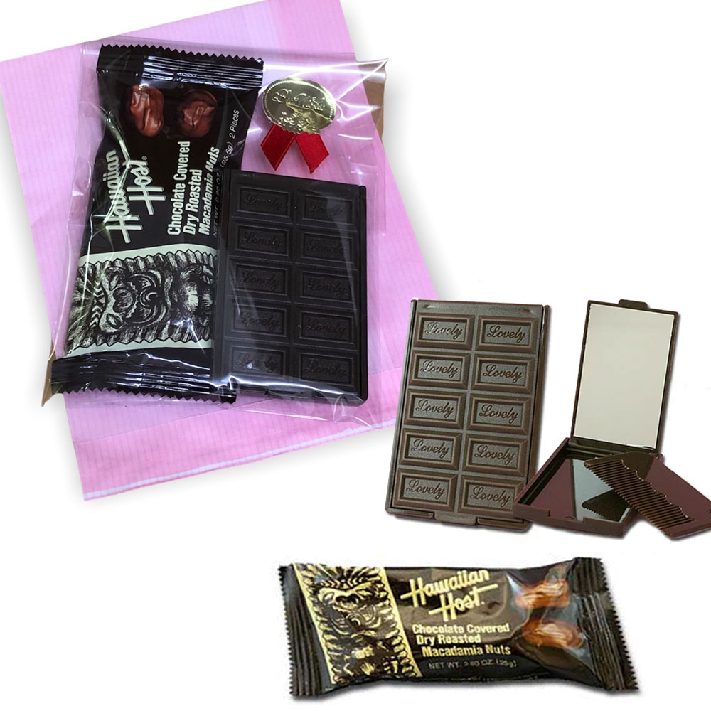 バレンタインデーギフトセット 「チョコレート型ミラー＆マカダミアンナッツチョコレート」