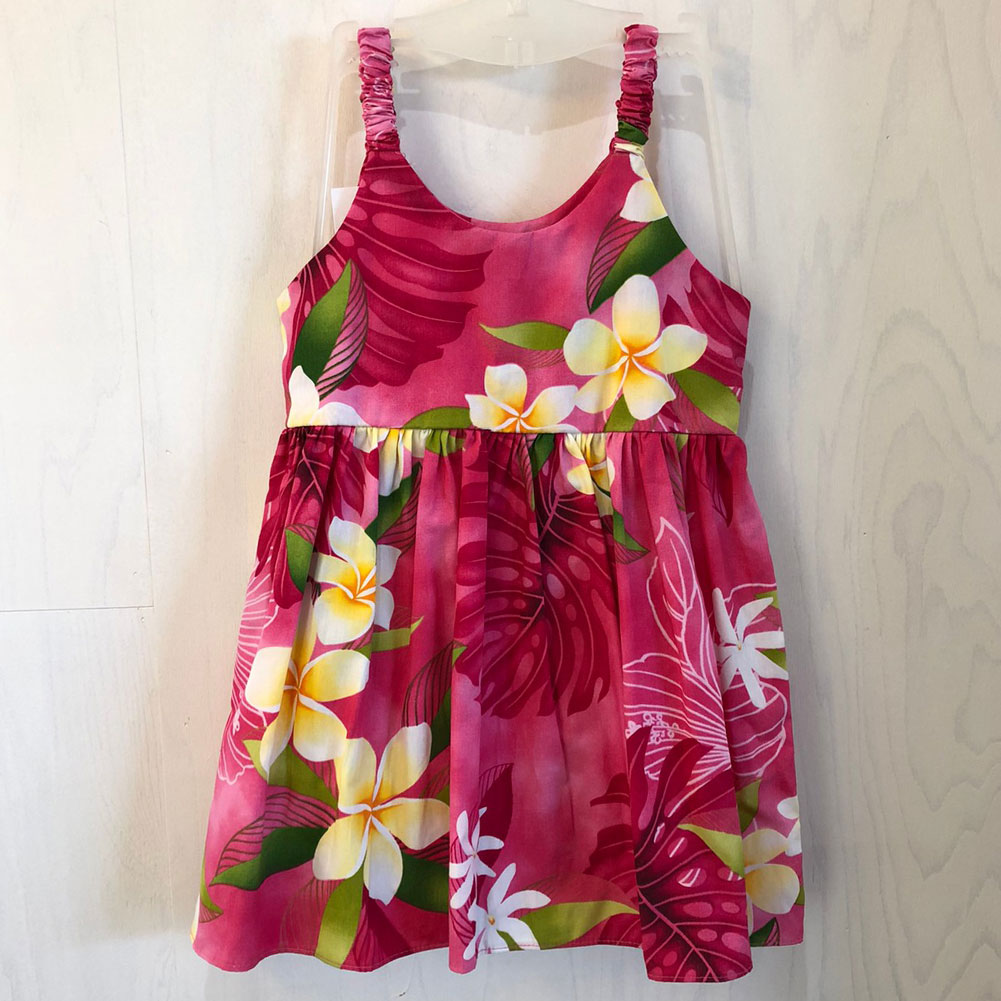 子供服ハワイアン キッズワンピース ピンク プルメリア大柄