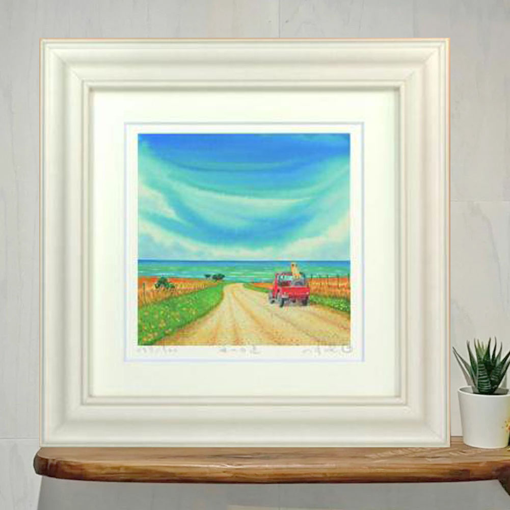絵画 栗乃木ハルミ イラストフレームセット 海への道 額入り絵画 428mm×428mm rタイプ hk0081