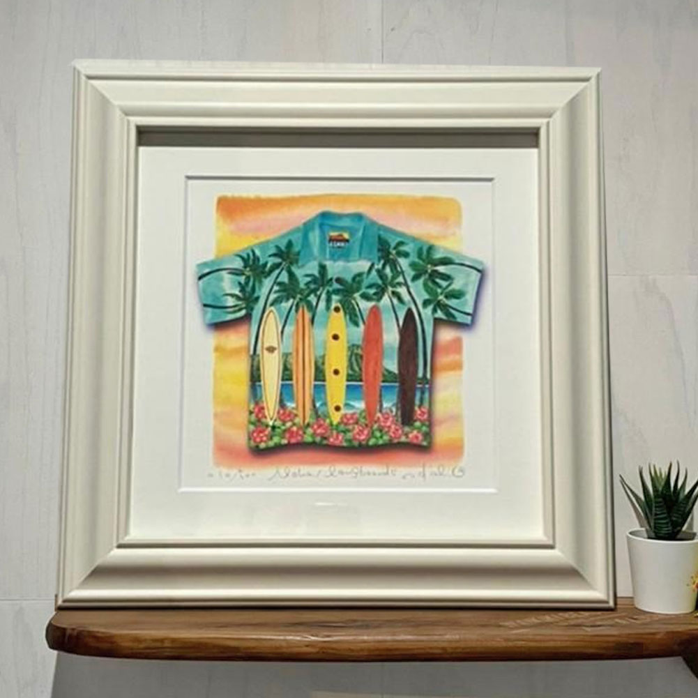 栗乃木ハルミ イラストフレームセット 「Aloha longboards」 額入り絵画 428mm×428mm rタイプ hk0120