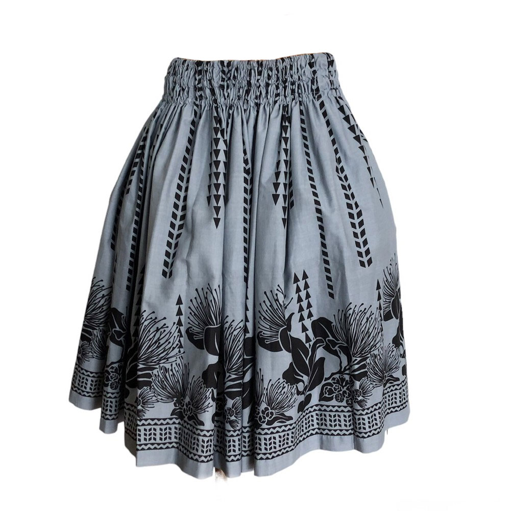 パウスカートシングル大人用 グレー×ブラック レフア カパ ALOHA FABRICS タパ 3本ゴム 71cm