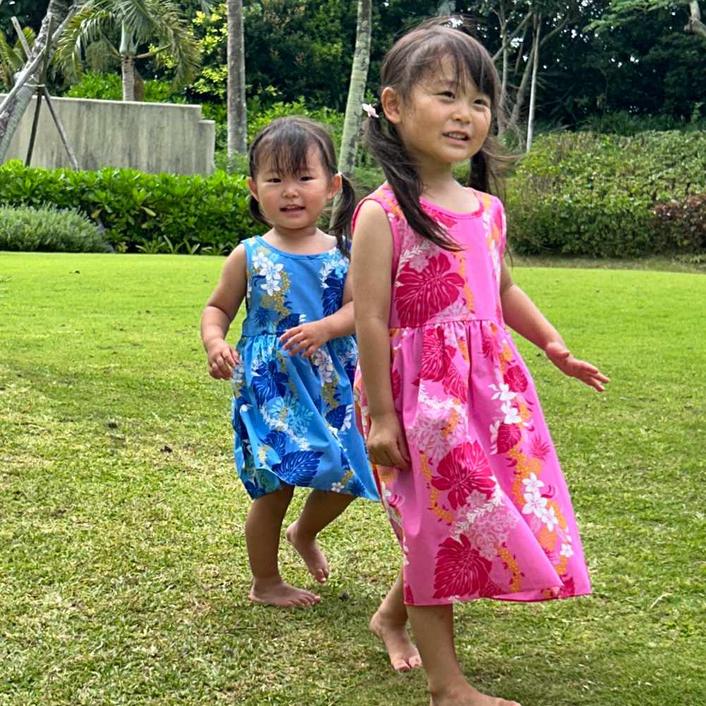 子供服ハワイアン ワンピース ピンク ブルー 2カラー