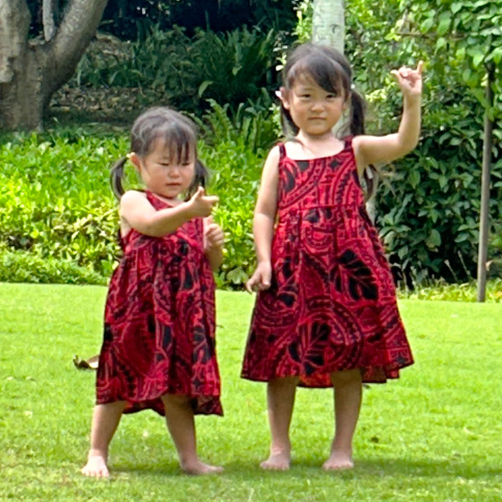 子供服ハワイアン キッズワンピース モンステラ カパ タパ