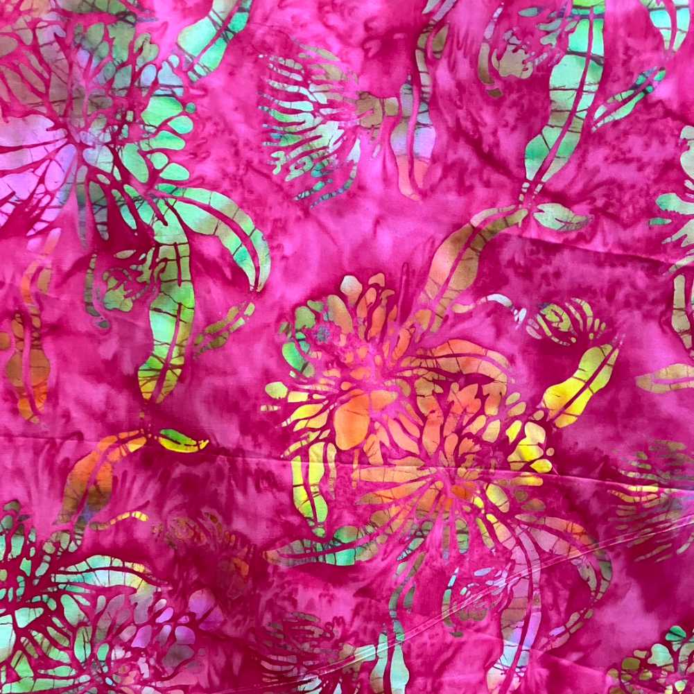 ハワイアン生地 パープル バティック柄 モンステラ ろうけつ染め コットン100％