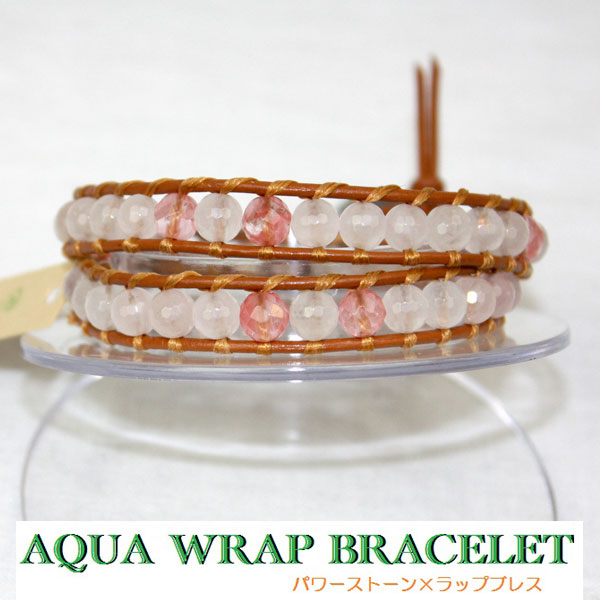 幸せを呼ぶチェリークオーツとゴールドフープの2連ブレスレット AQUA アクア ラップブレス2連 チェリークオーツ×ローズクオーツ6mm玉